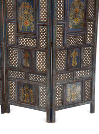 An Indian Painted and Pierce Carved Four Panel Floor Screen