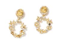 A Pair of Gianni Versace Floral Wreath Drop Earclips, Medallion: .75" x .75"; Wreath: 1.5" x 1.5"; Drop: 2.75".