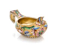 A Russian Silver-Gilt and Enamel Kovsh, Mark of Mikhail Sokolov, Moscow, Late 19th Century, the body and handle decorated with polychro