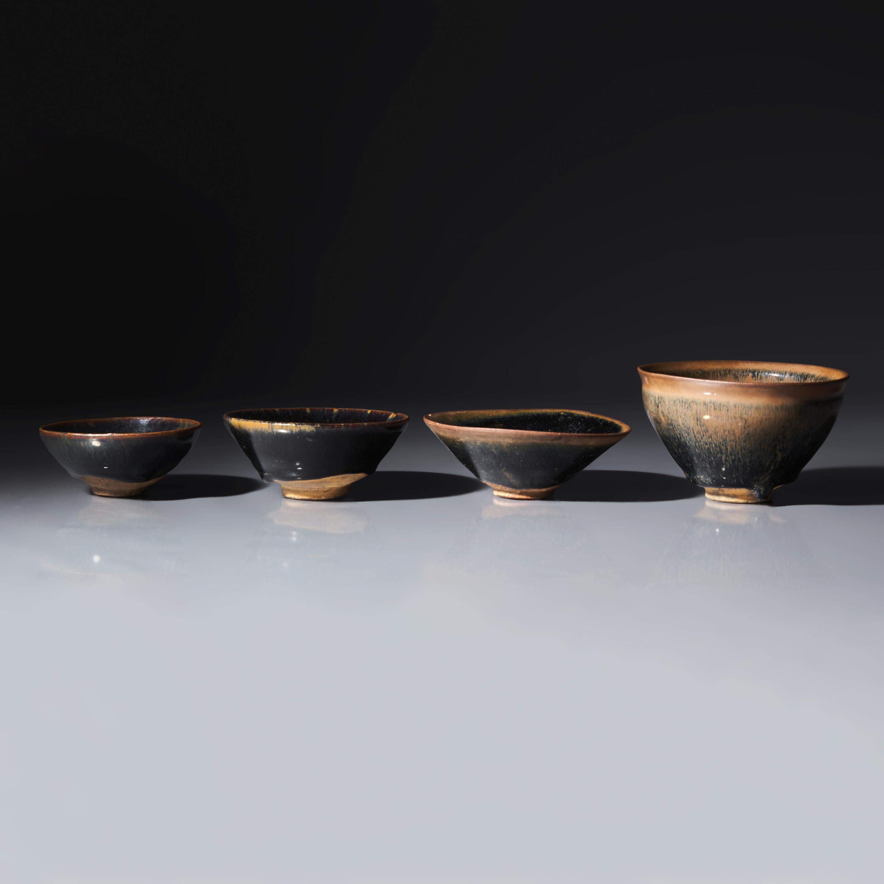 Four Chinese Jian-Type Tea Bowls — 建盞四件