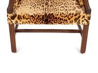 A George III Style Mahogany Wing Chair with Leopard Print Upholstery
