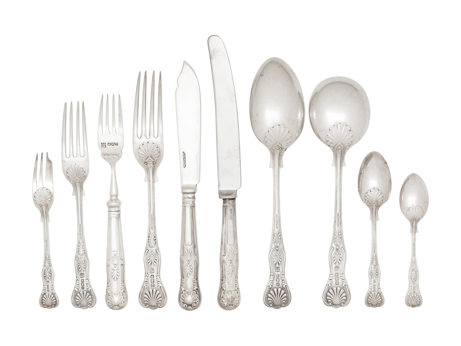 A Cooper Brothers Silver Flatware Service in a Fitted Burl Walnut Chest