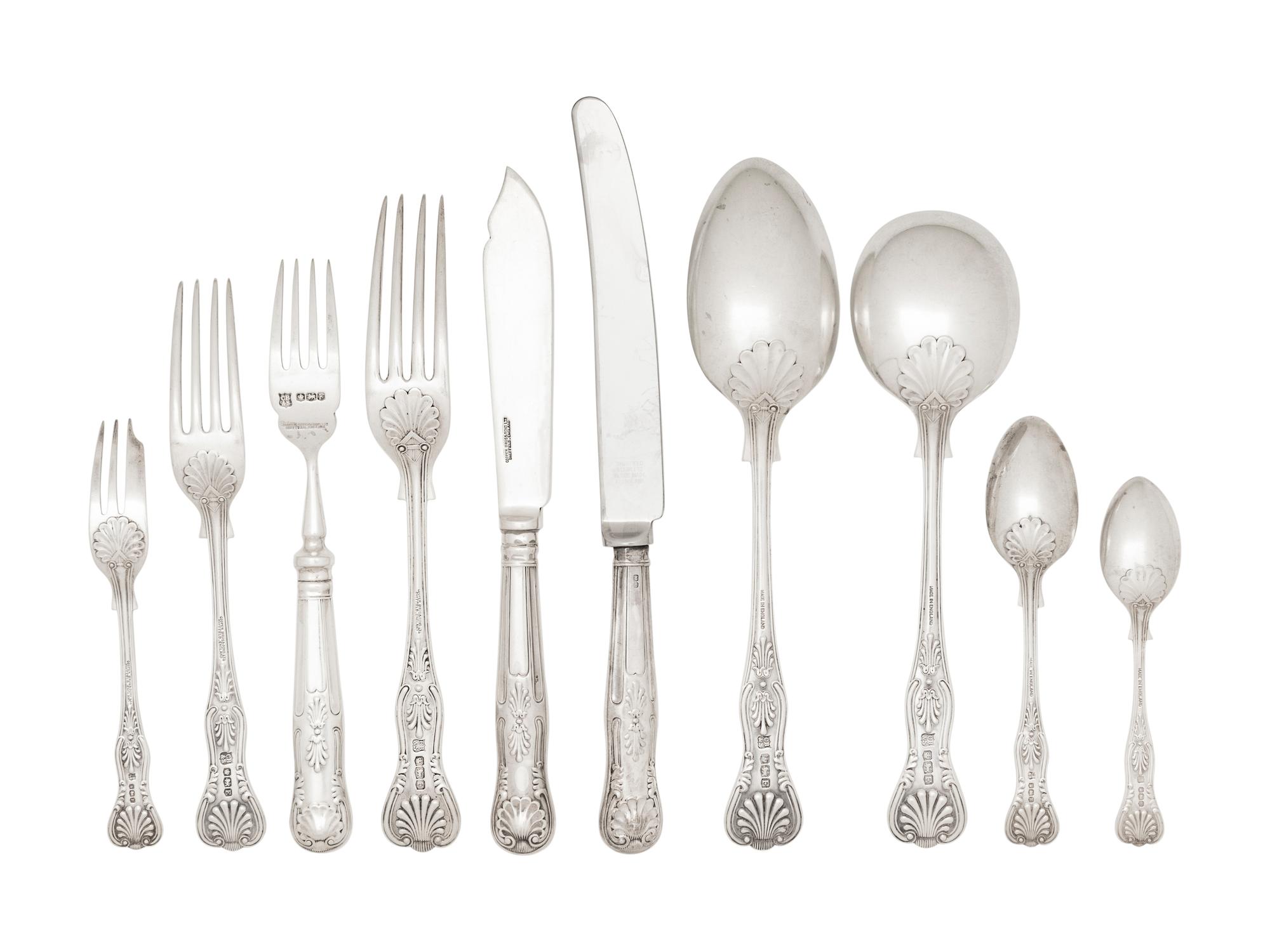 A Cooper Brothers Silver Flatware Service in a Fitted Burl Walnut Chest