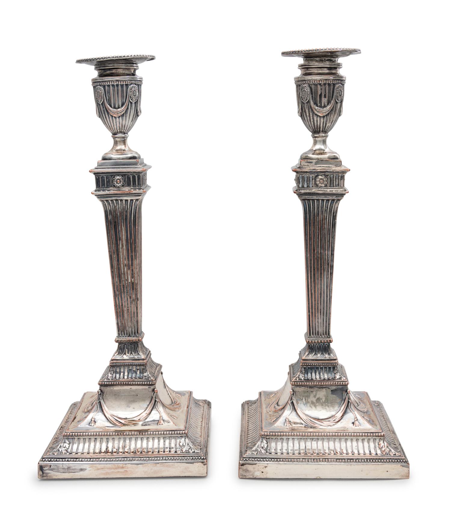 A Pair of George III Style Silver-Plate Candlesticks