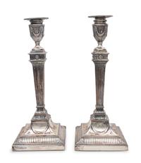 A Pair of George III Style Silver-Plate Candlesticks