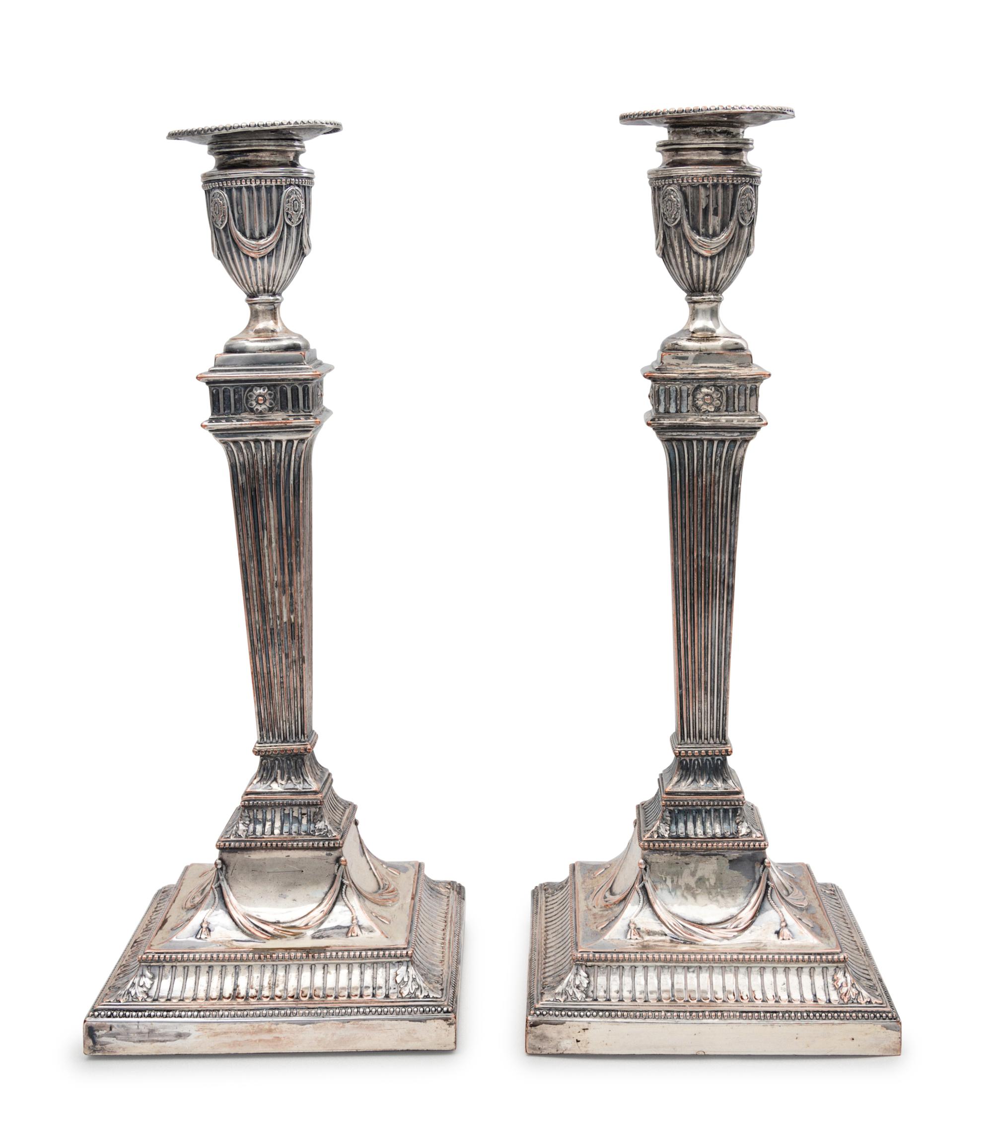 A Pair of George III Style Silver-Plate Candlesticks