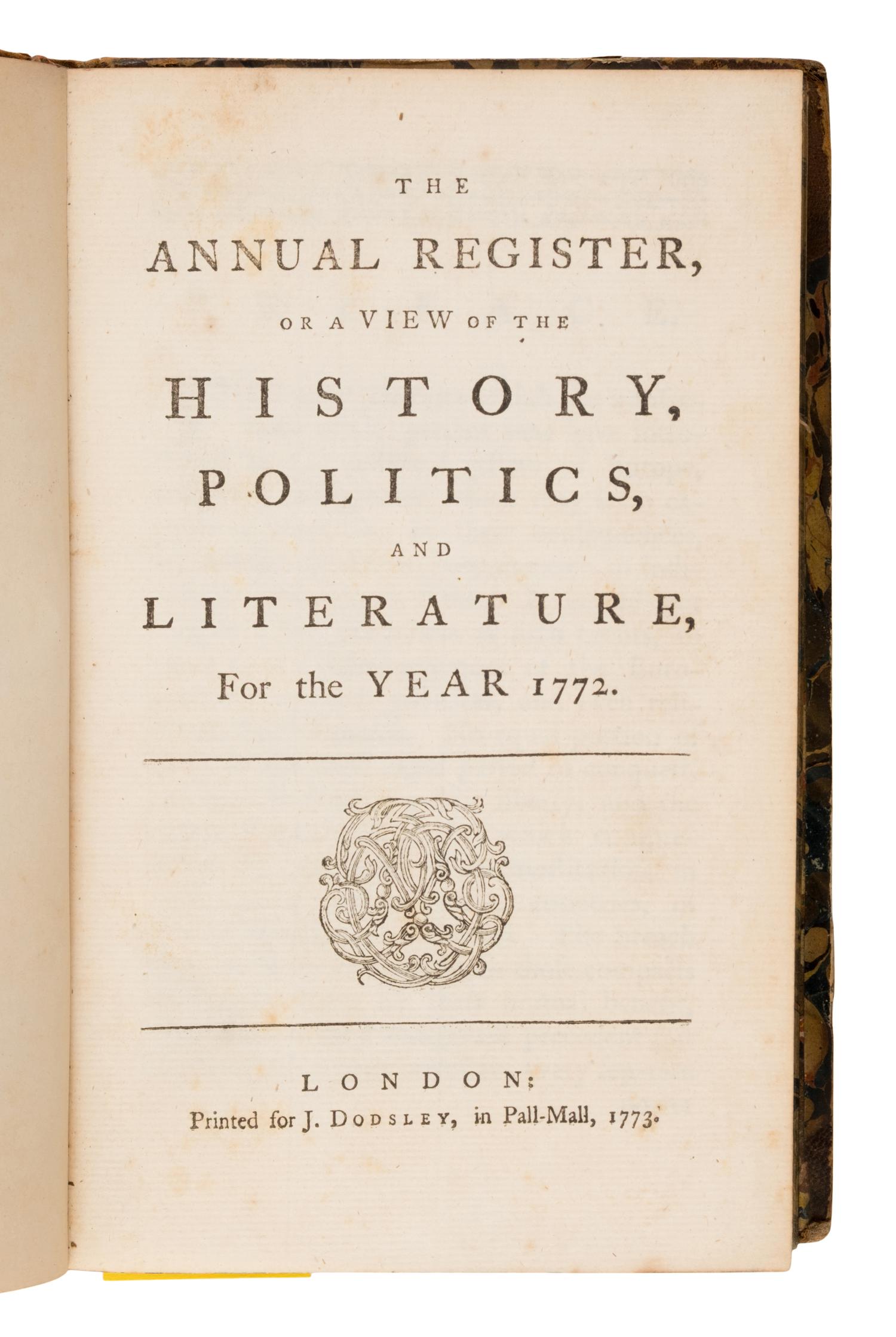 [African American]. -- [Wheatley, Phillis (1753-1784)]. "Recollection. To Miss A__ M__, Humbly Inscribed by the Authoress." In: The Annual Register... for the Year 1772 . London: for J. Dodsley, 1773.