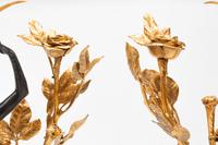 A Pair of French Gilt and Patinated Bronze and Marble Figural Three-Light Candelabra