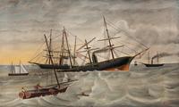 Olaf Krans (Swedish-American, 1838-1916), The Battle Between the USS Kearsage and CSS Alabama off the Coast of Cherbourg, France, June 19, 1864