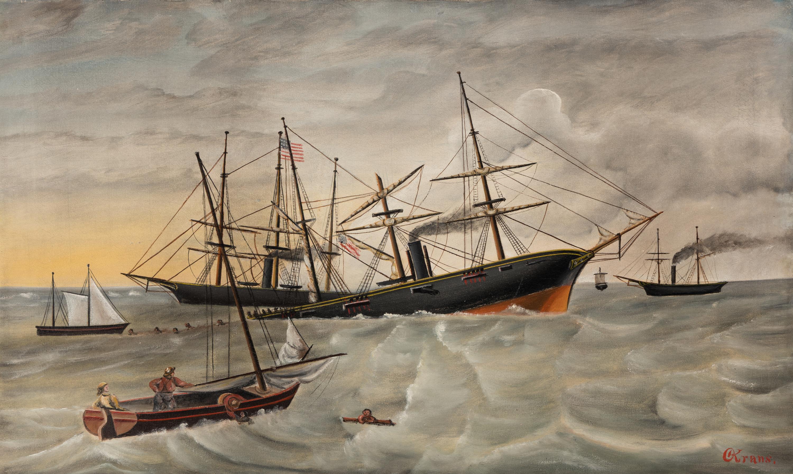 Olaf Krans (Swedish-American, 1838-1916), The Battle Between the USS Kearsage and CSS Alabama off the Coast of Cherbourg, France, June 19, 1864
