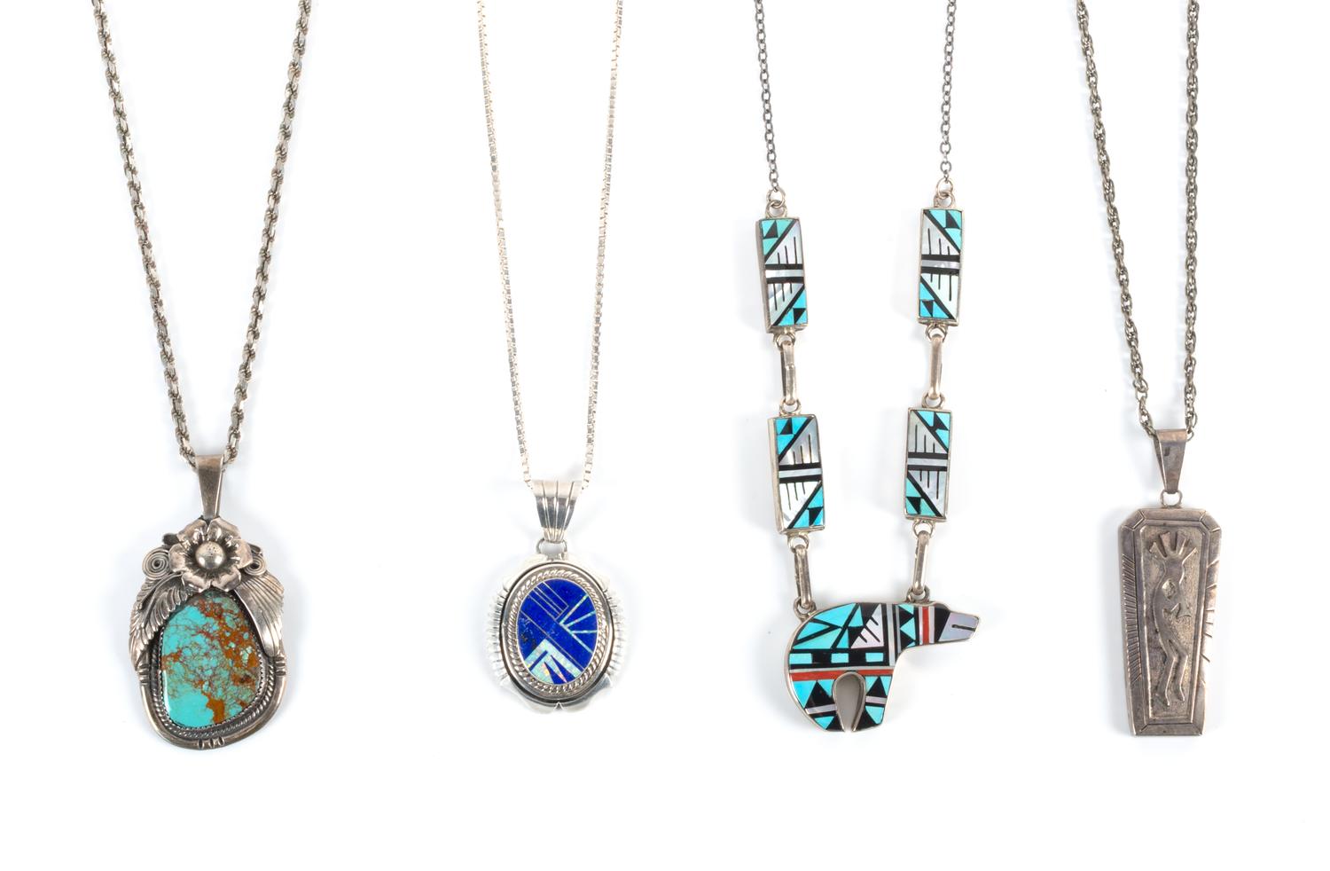 Four Southwestern Pendants Height of largest 2 1/4 inches