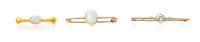 A Collection of Yellow Gold, Opal, Aquamarine and Seed Pearl Bar Brooches, 5.70 dwts.