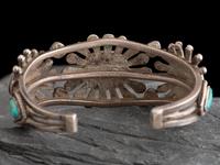 Navajo Sandcast Sterling Silver and Turquoise Cuff Bracelet