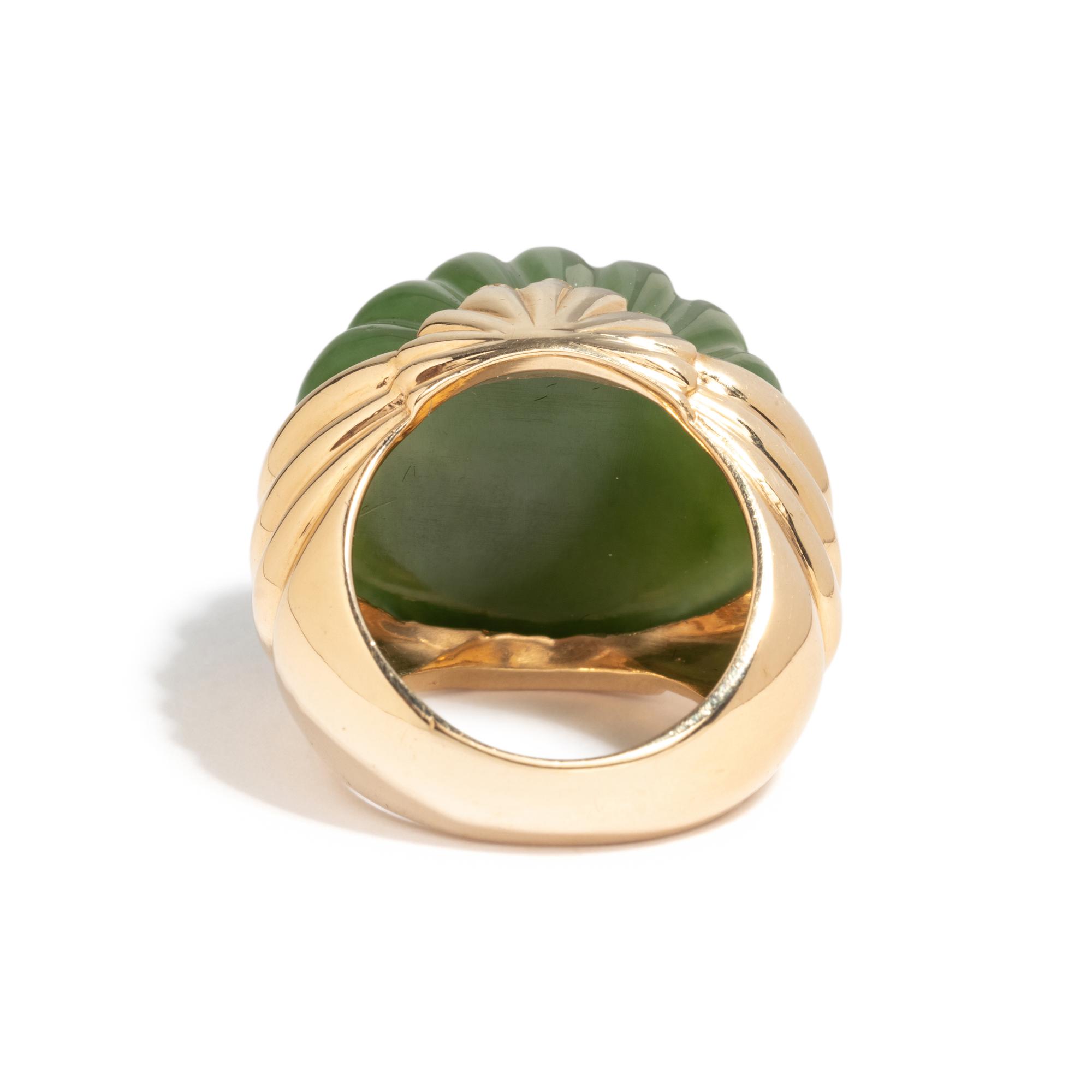 YELLOW GOLD AND CARVED NEPHRITE RING