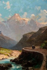 Two Figures by a Mountain River
