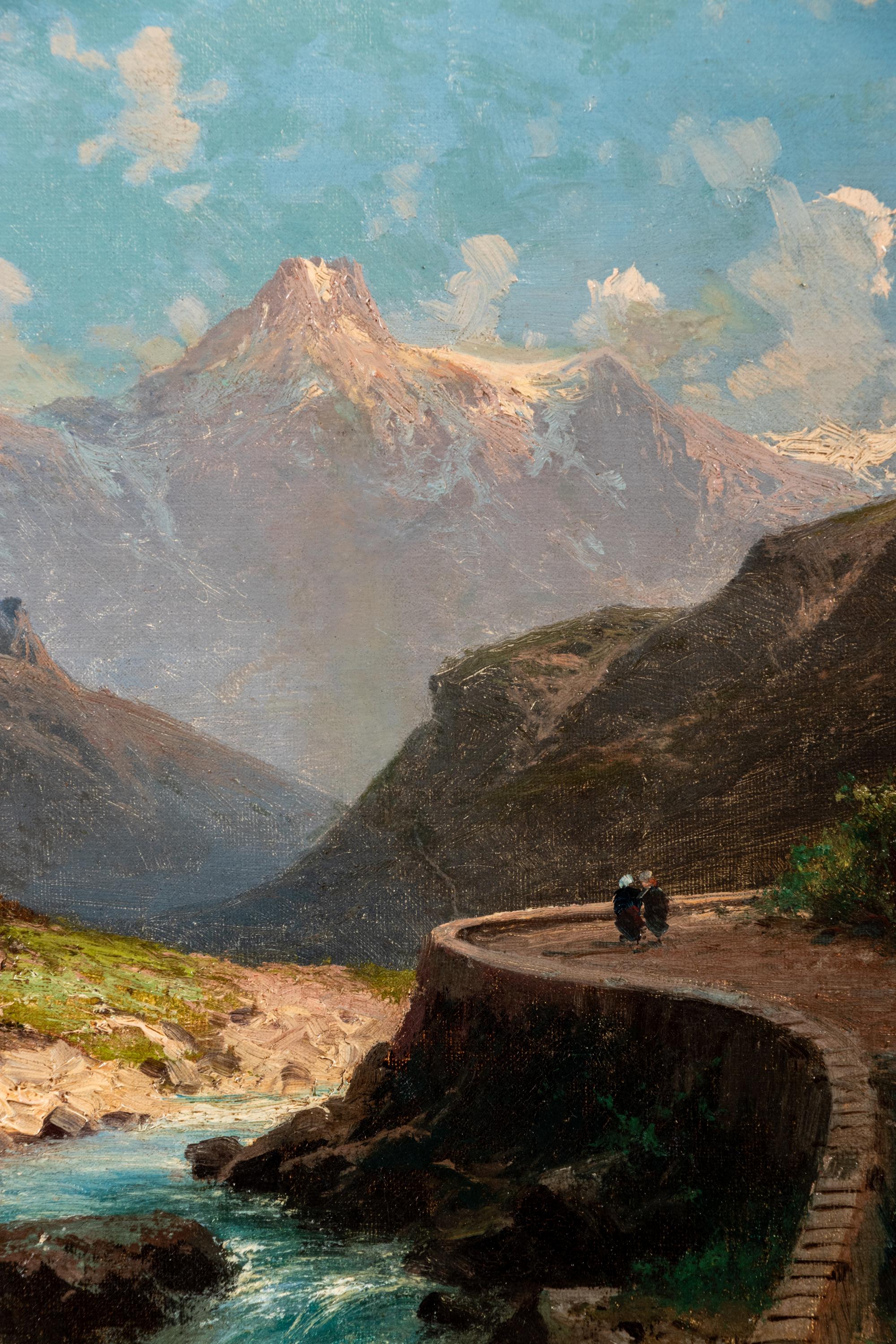 Two Figures by a Mountain River