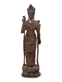 A Chinese Carved Wood Standing Guanyin Figure
