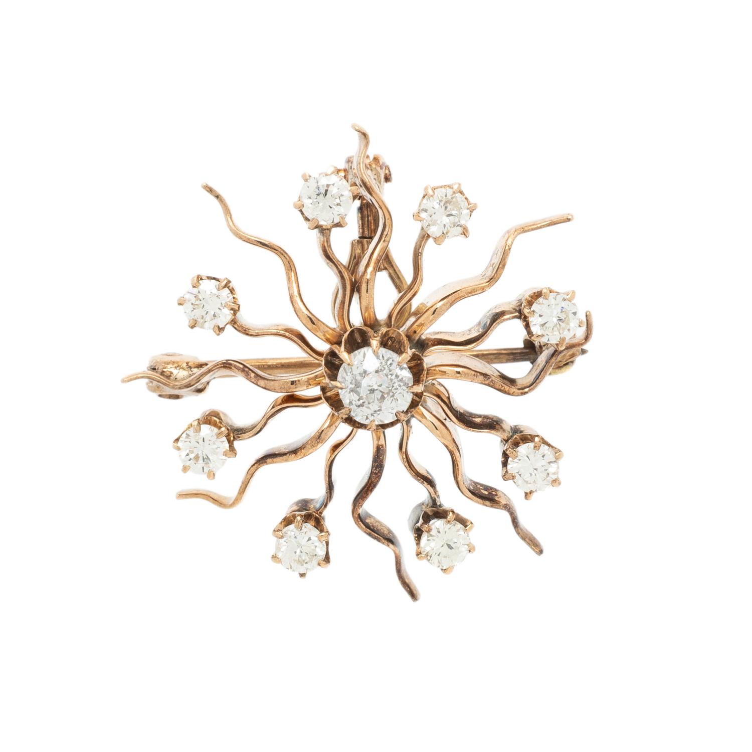 ANTIQUE, YELLOW GOLD AND DIAMOND STARBURST PIN