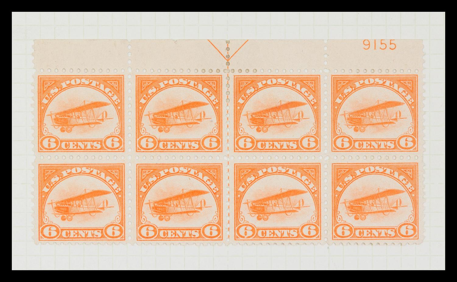 A Strip of Five United States 1938 Dark Blue & Carmine Airmail with a Vertical Imperforate Pair 6-Cent Stamps — #C23b