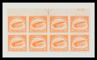 A Strip of Five United States 1938 Dark Blue & Carmine Airmail with a Vertical Imperforate Pair 6-Cent Stamps — #C23b