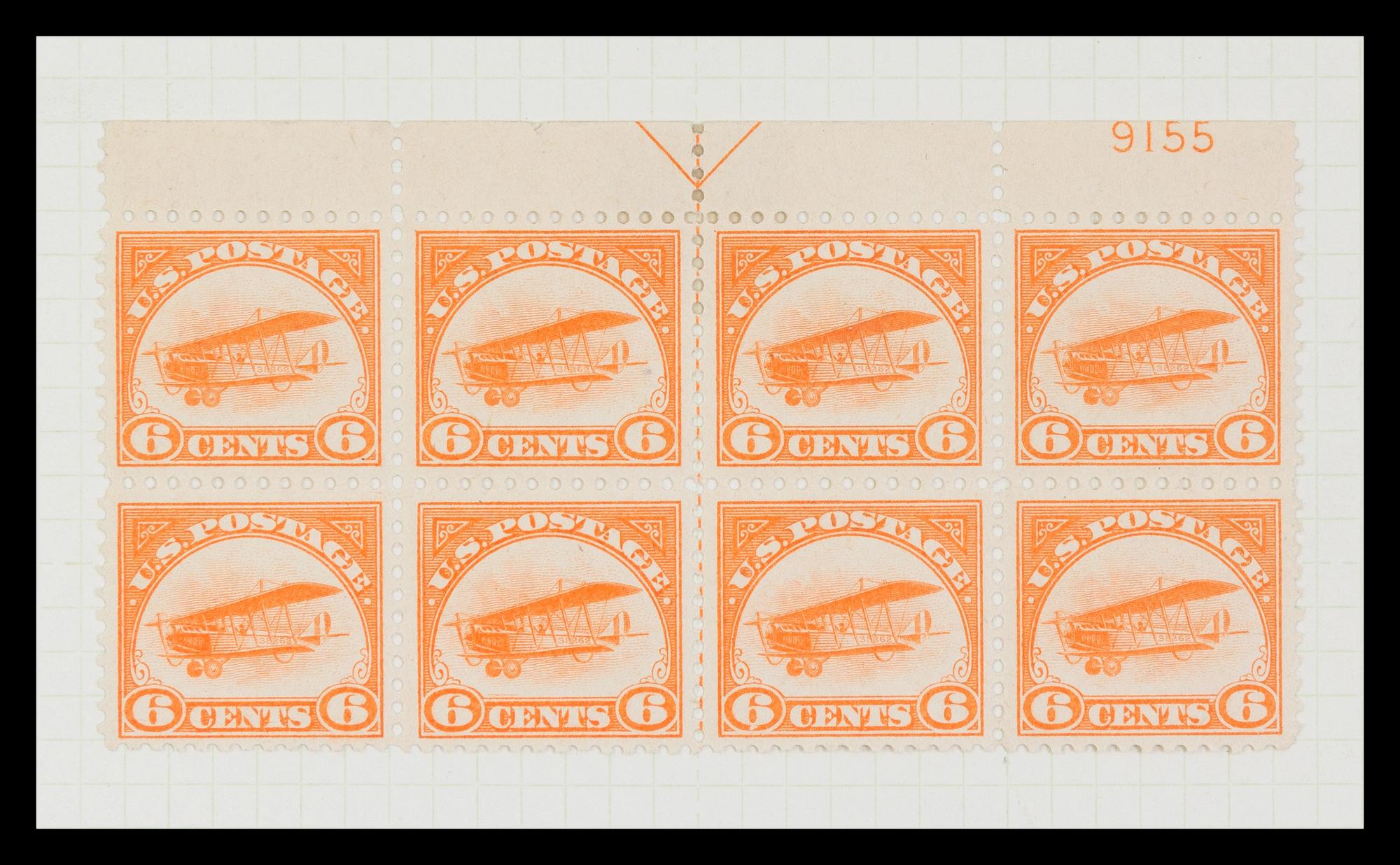 A Strip of Five United States 1938 Dark Blue & Carmine Airmail with a Vertical Imperforate Pair 6-Cent Stamps — #C23b