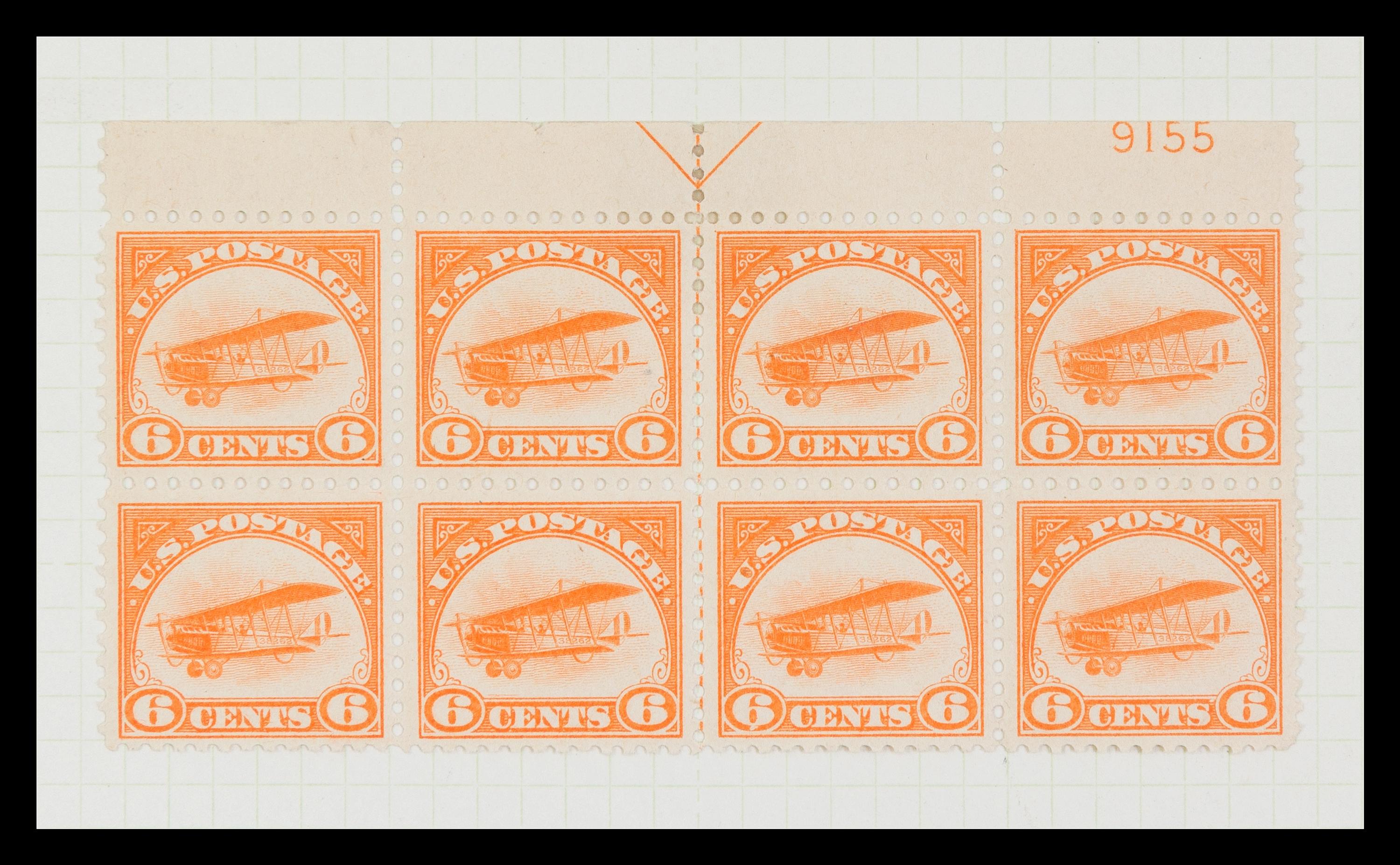 A Strip of Five United States 1938 Dark Blue & Carmine Airmail with a Vertical Imperforate Pair 6-Cent Stamps — #C23b