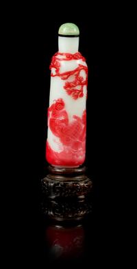 A Red Overlay White Glass Snuff Bottle Height 4 inches.