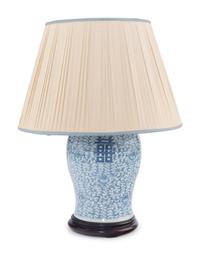A Chinese Export Blue and White Porcelain Jar Mounted as a Lamp