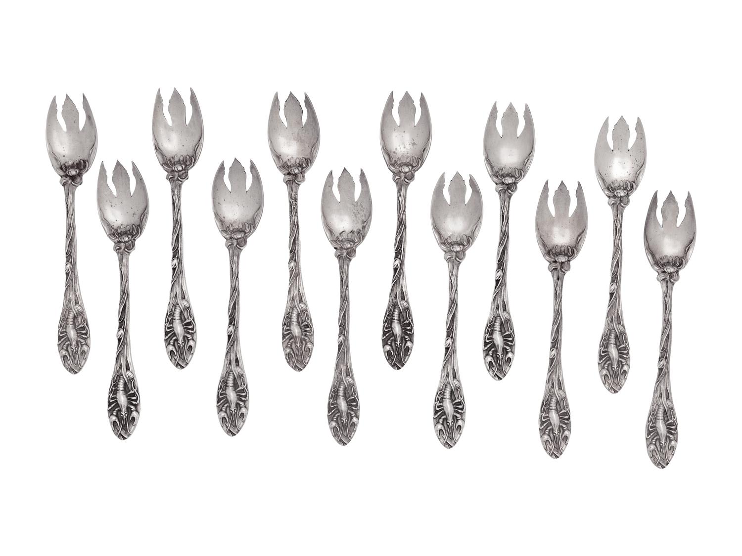 A Set of Twelve American Silver Terrapin Forks