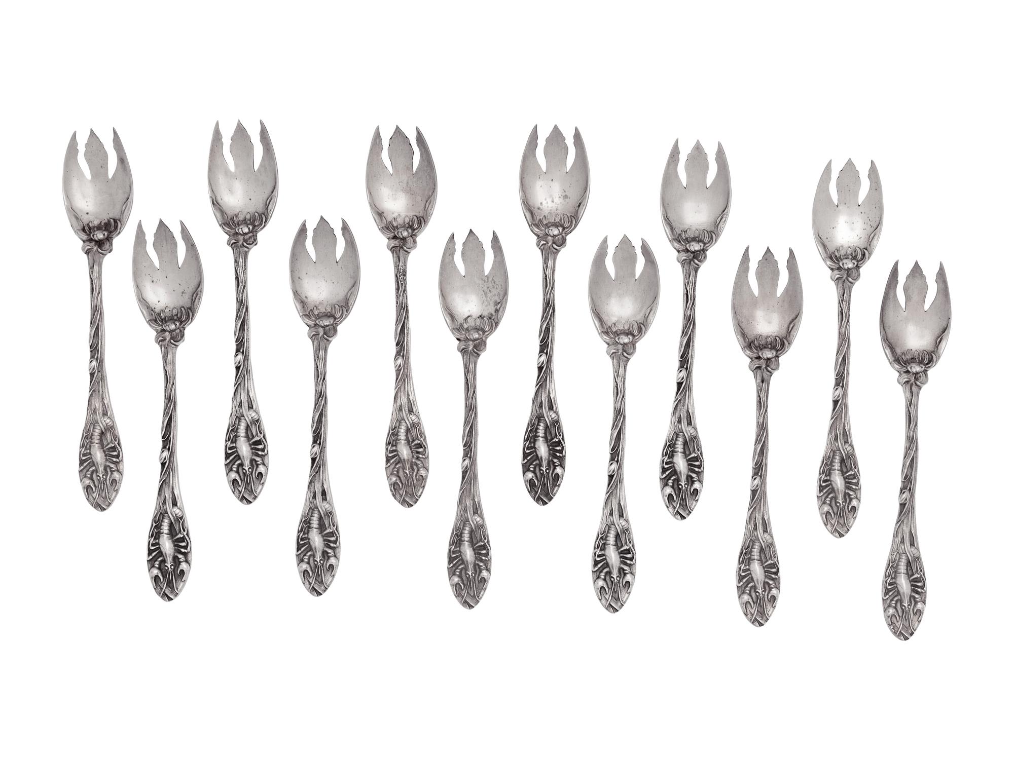 A Set of Twelve American Silver Terrapin Forks