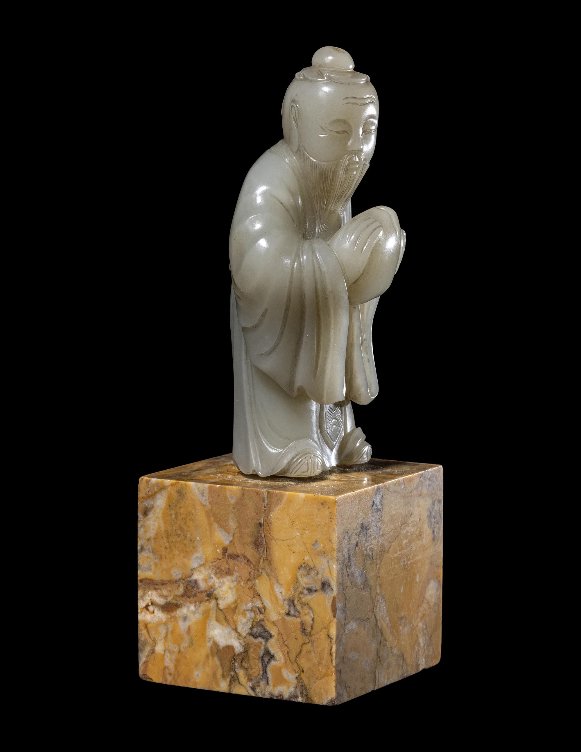 A Chinese Celadon Jade Figure of Shoulao