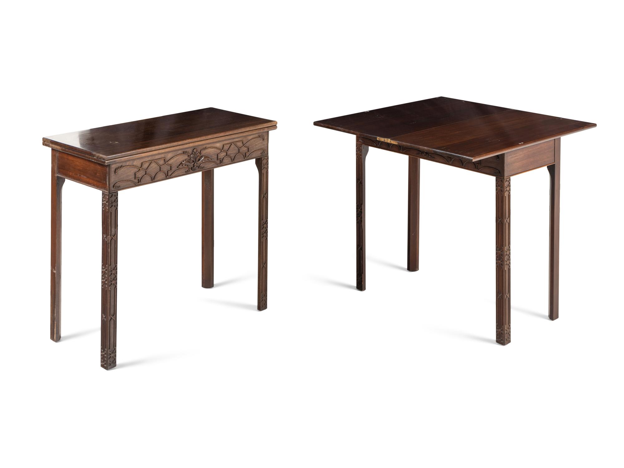 A Pair of George III Style Mahogany Flip-Top Side Tables