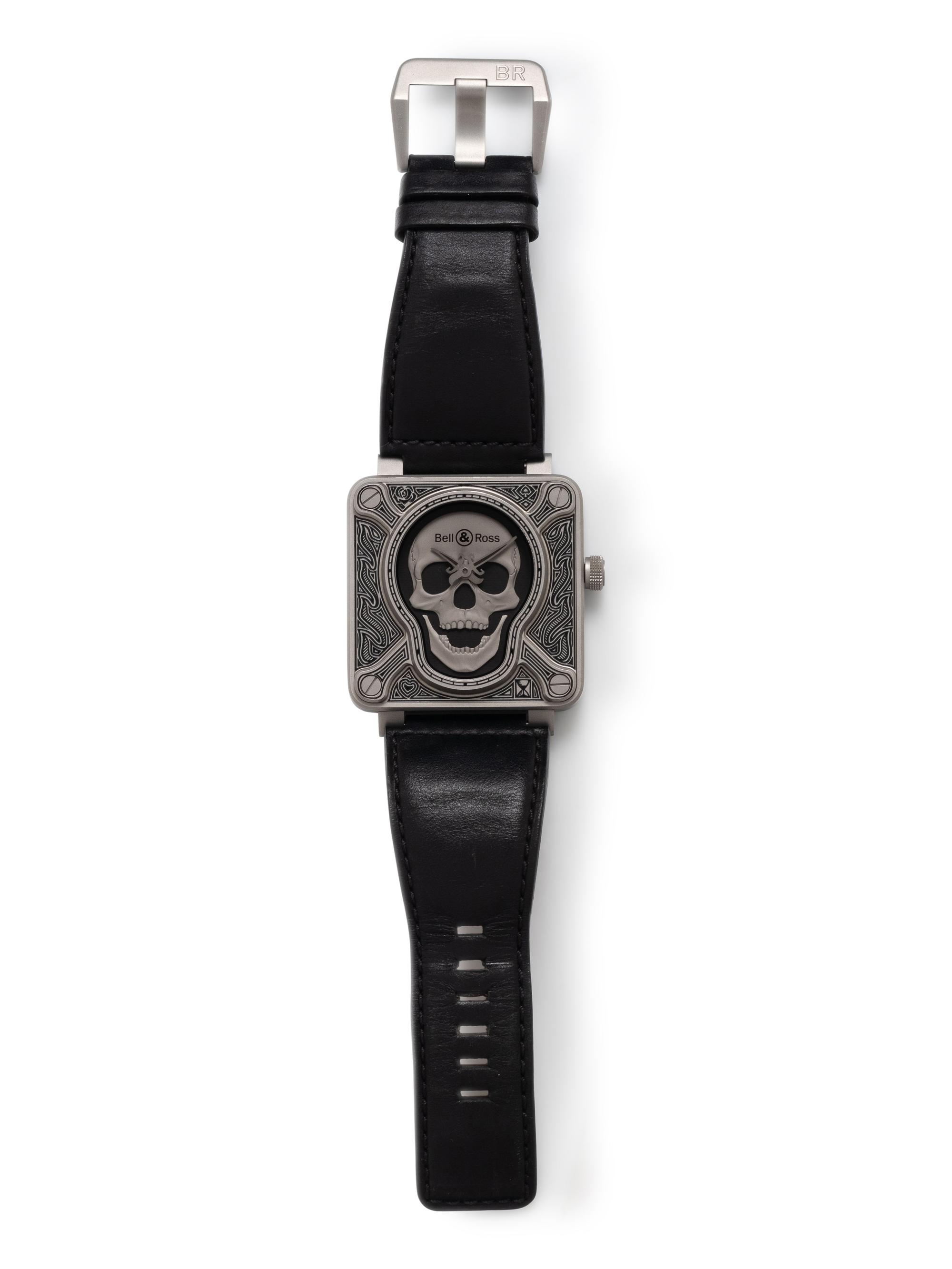 BELL & ROSS, STAINLESS STEEL 'BR 01-92 BURNING SKULL' WATCH