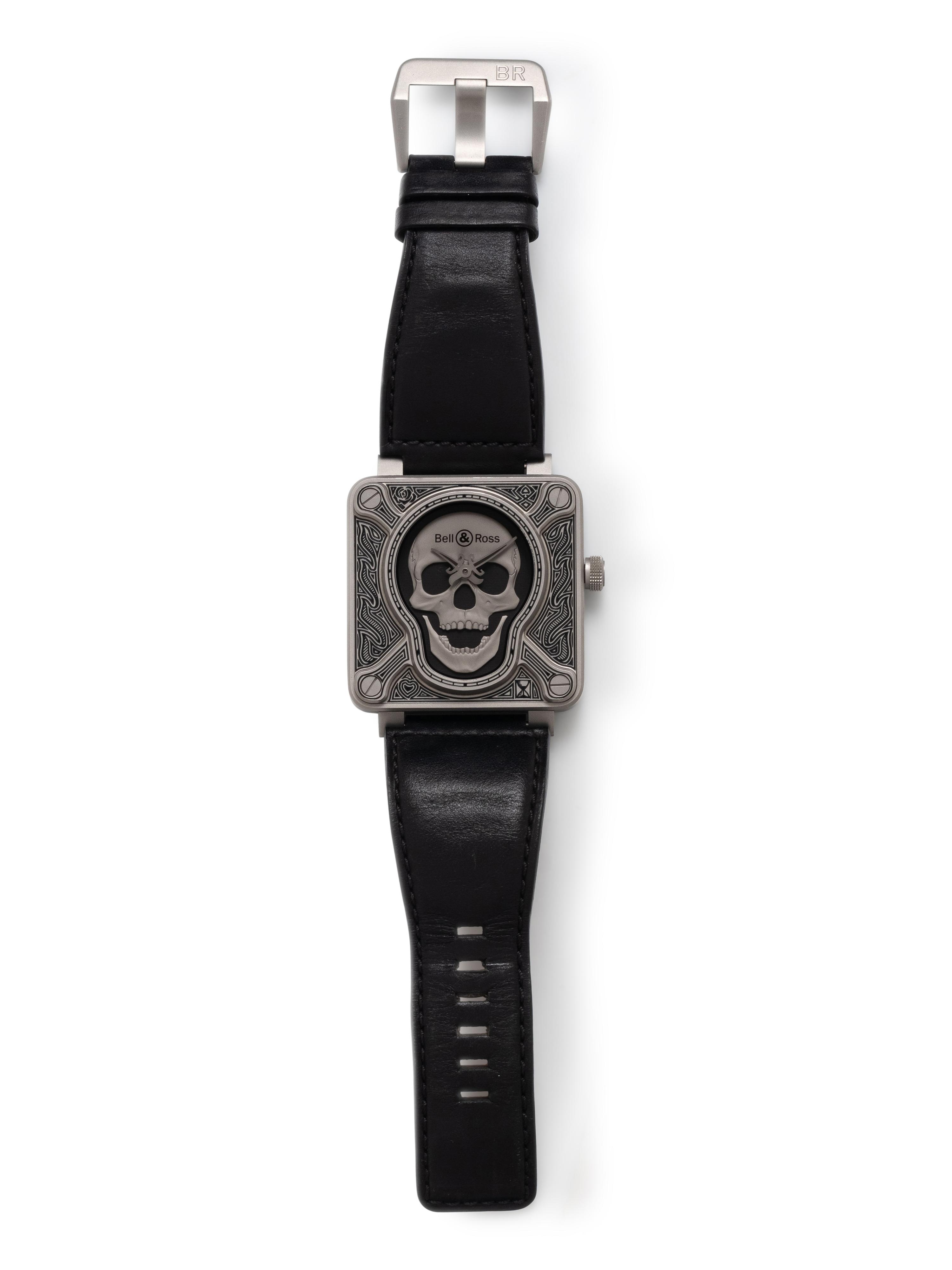 BELL & ROSS, STAINLESS STEEL 'BR 01-92 BURNING SKULL' WATCH