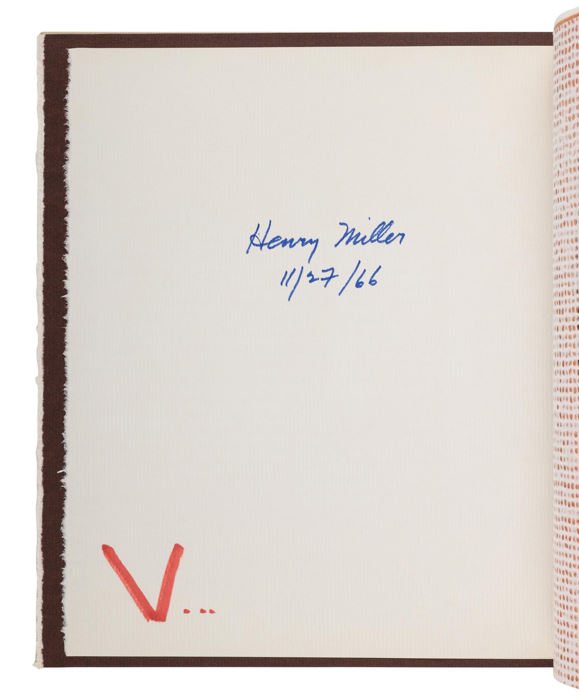 [LOUJON PRESS]. MILLER, Henry (1891-1980). Order and Chaos chez Hans Reichel . Karl Shapiro, foreword. Larence Durrell, introduction. [Tucson, AZ]: Loujon Press of New Orleans, 1966.