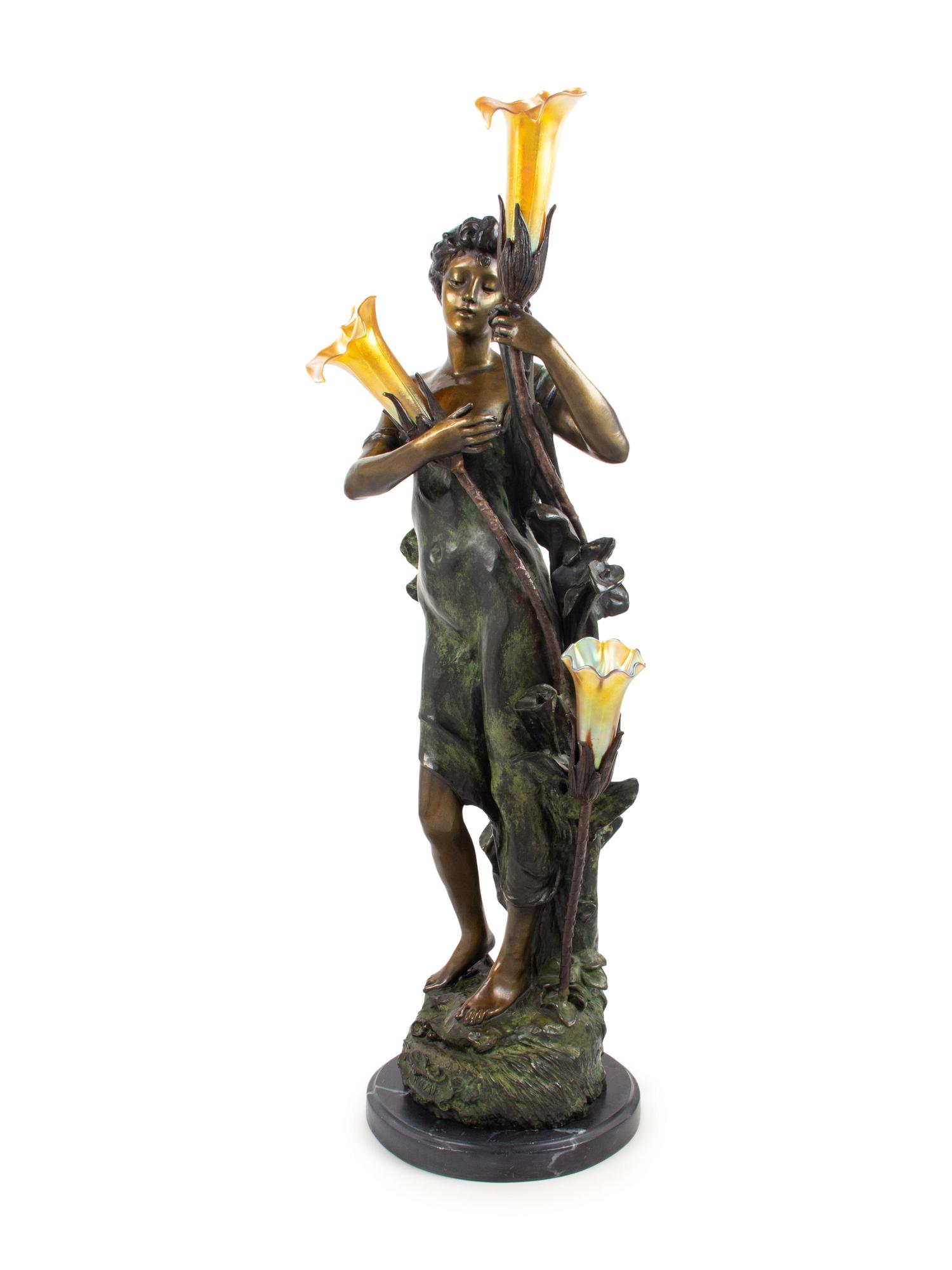 A French Bronze Newel Post Lamp