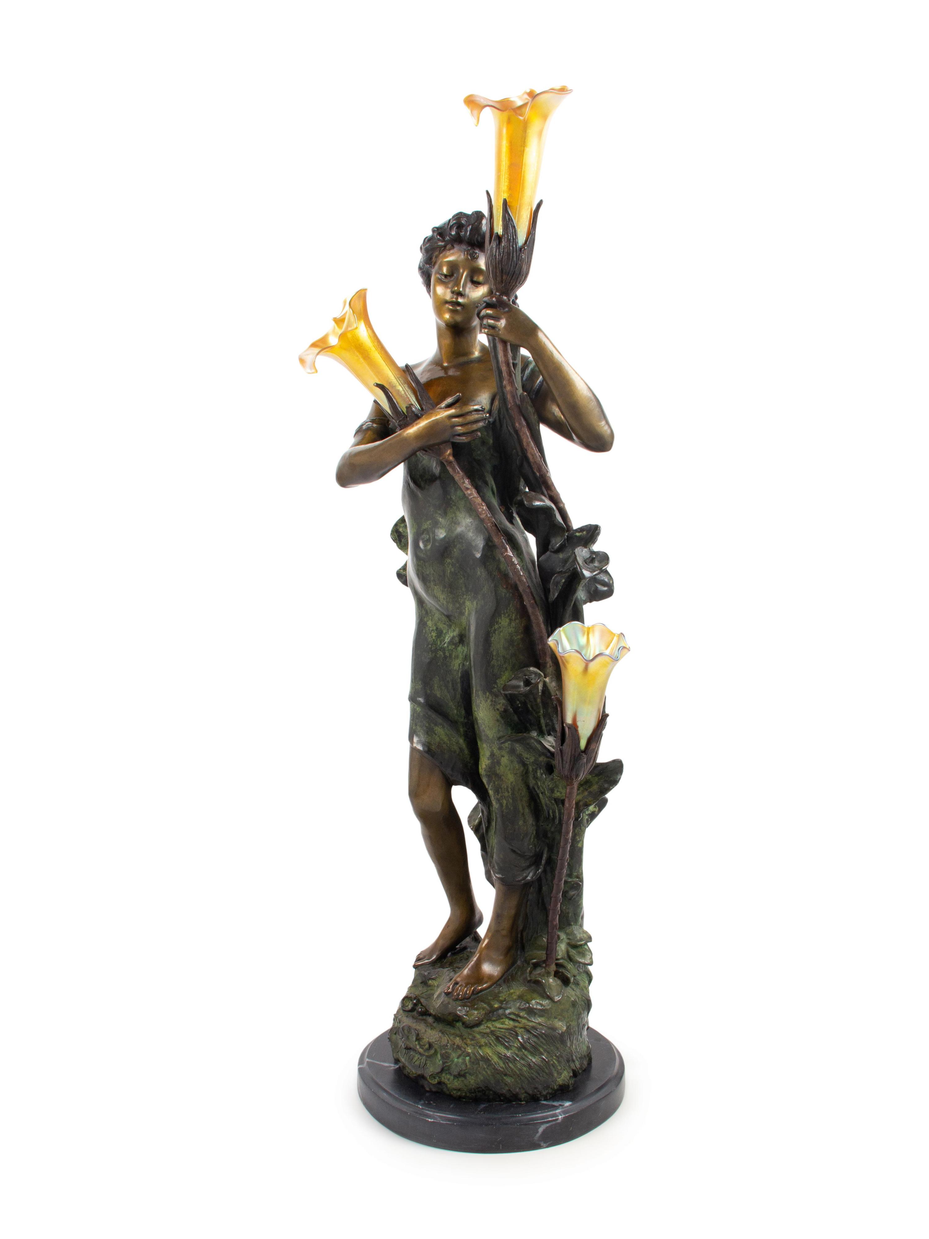 A French Bronze Newel Post Lamp
