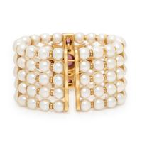 CULTURED PEARL, PINK TOURMALINE, AND DIAMOND MALTESE CROSS CUFF BRACELET