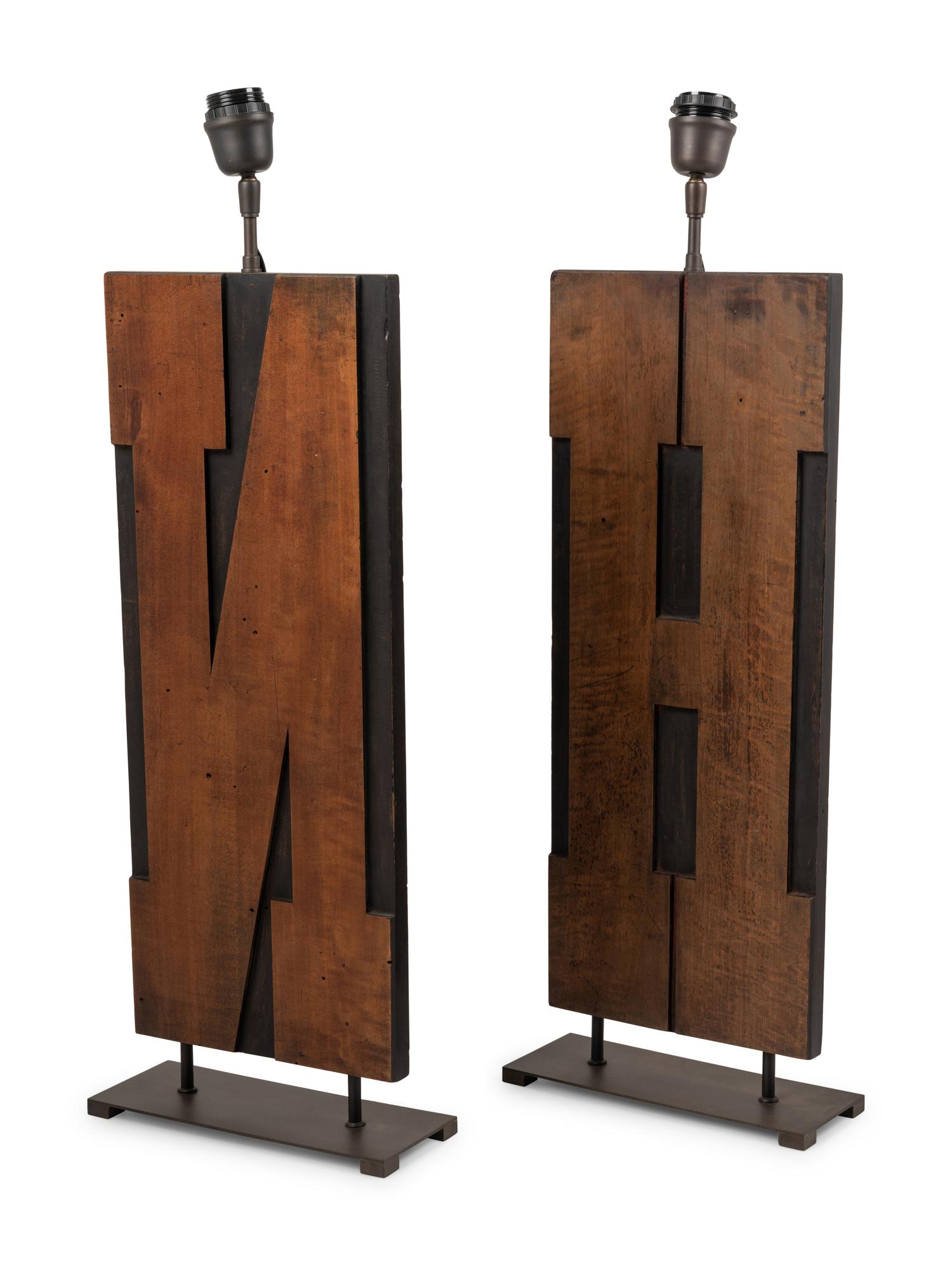 A Pair of "H" and "N" Pearwood Printing Blocks Mounted as Lamps
