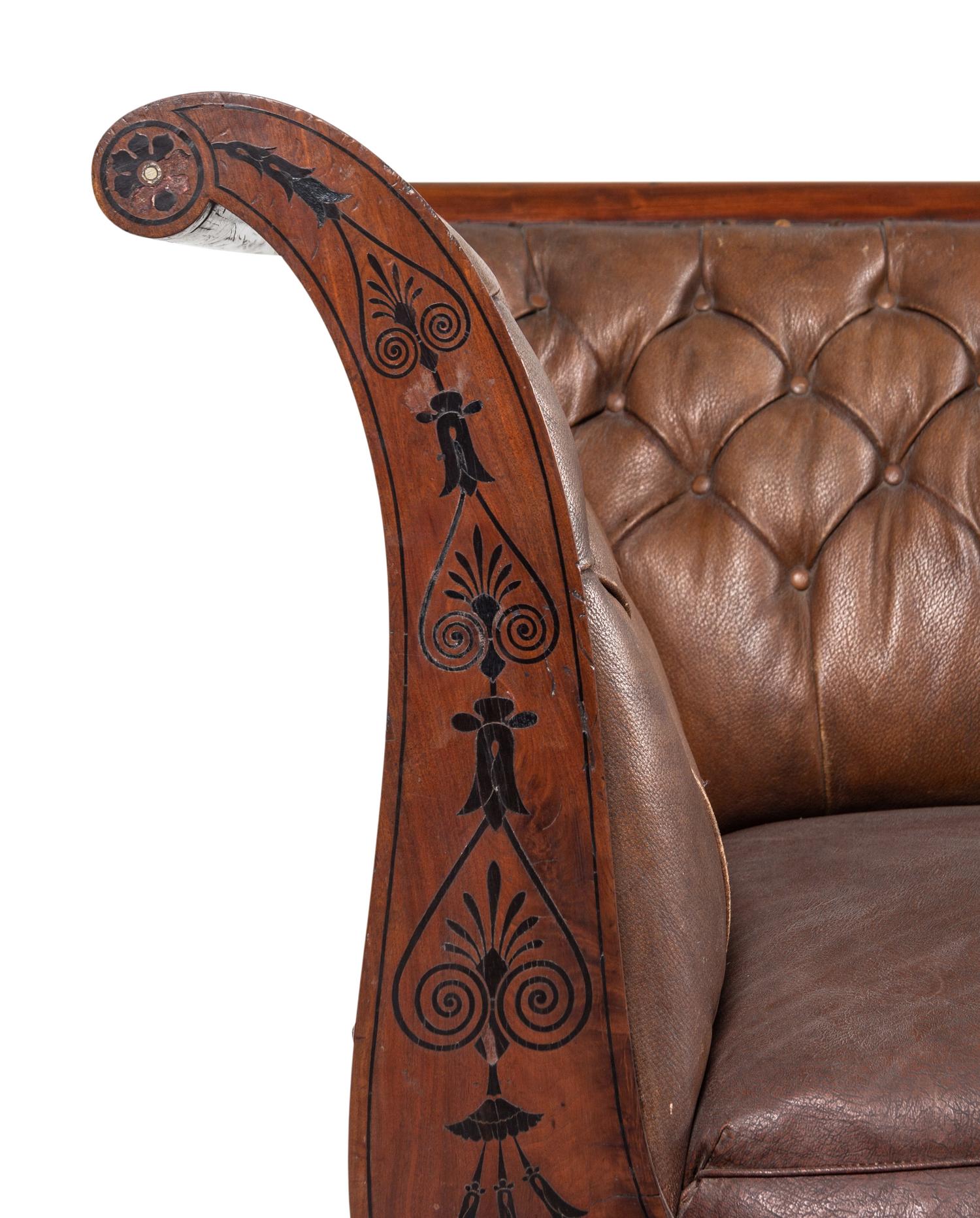 A Late Regency Mahogany and Ebony-Inlaid Sofa