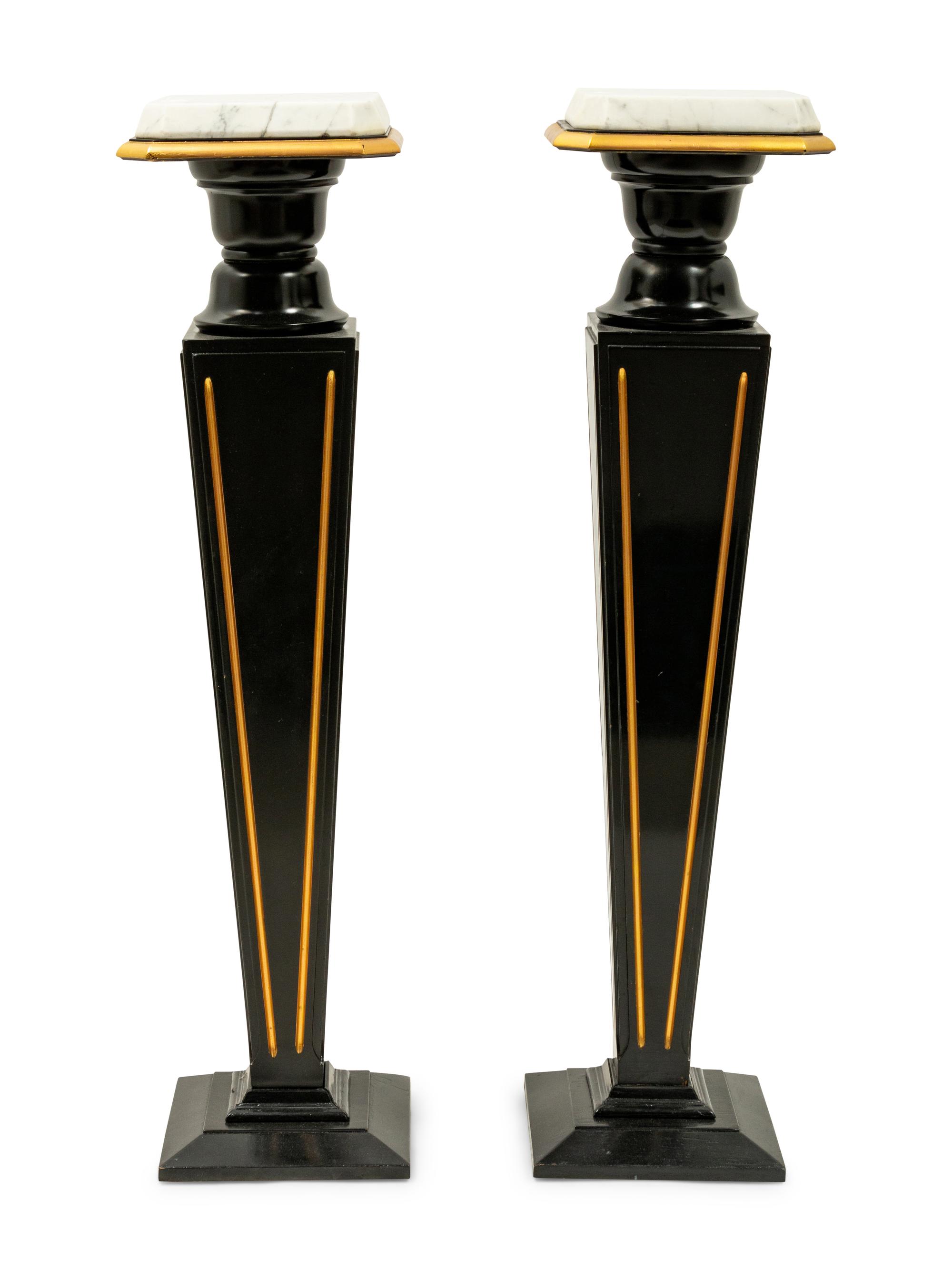 A Pair of Wood and Marble Pedestals