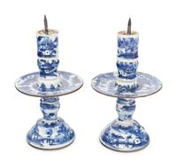 A Pair of Chinese Blue and White Porcelain Candlesticks