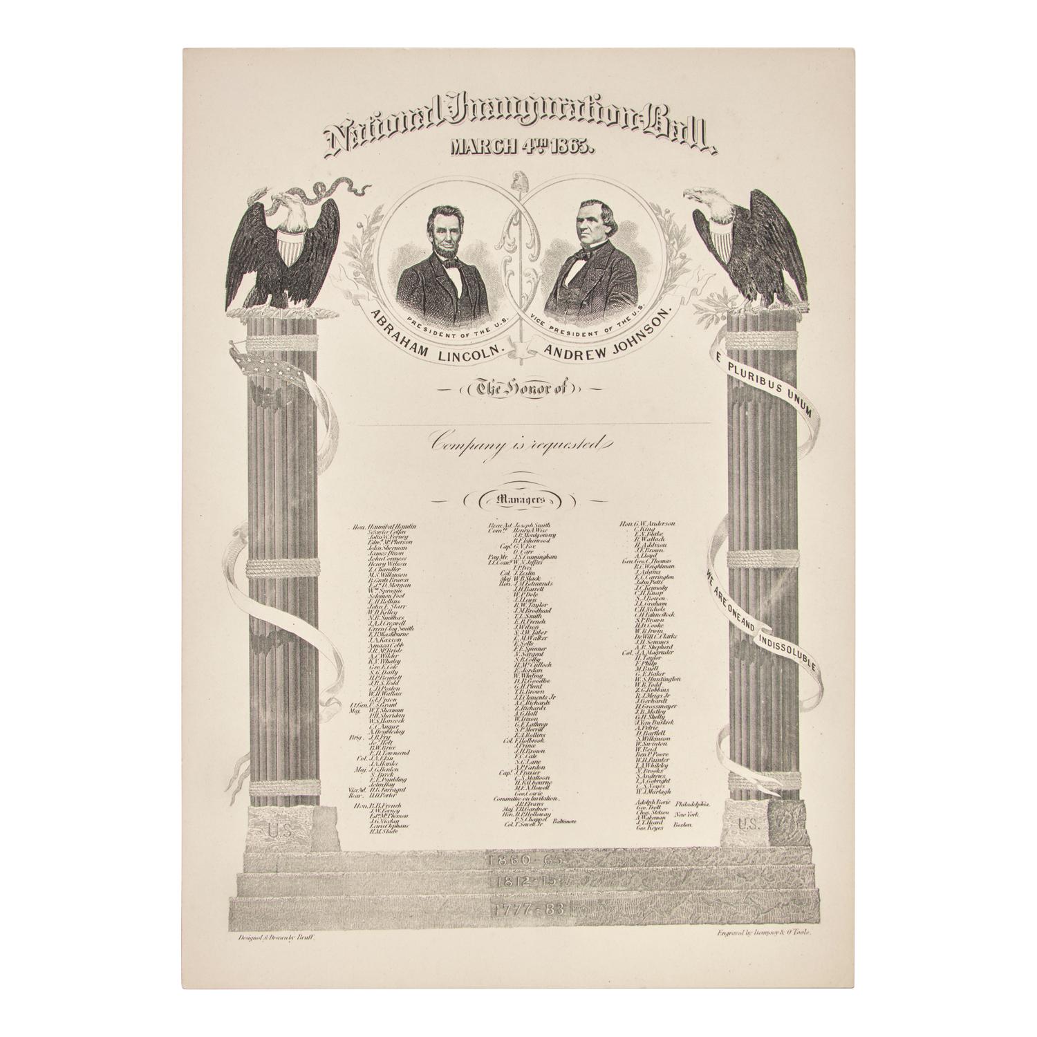 [Presidential] [Lincoln, Abraham] National Inauguration Ball Invitation, March 4, 1865