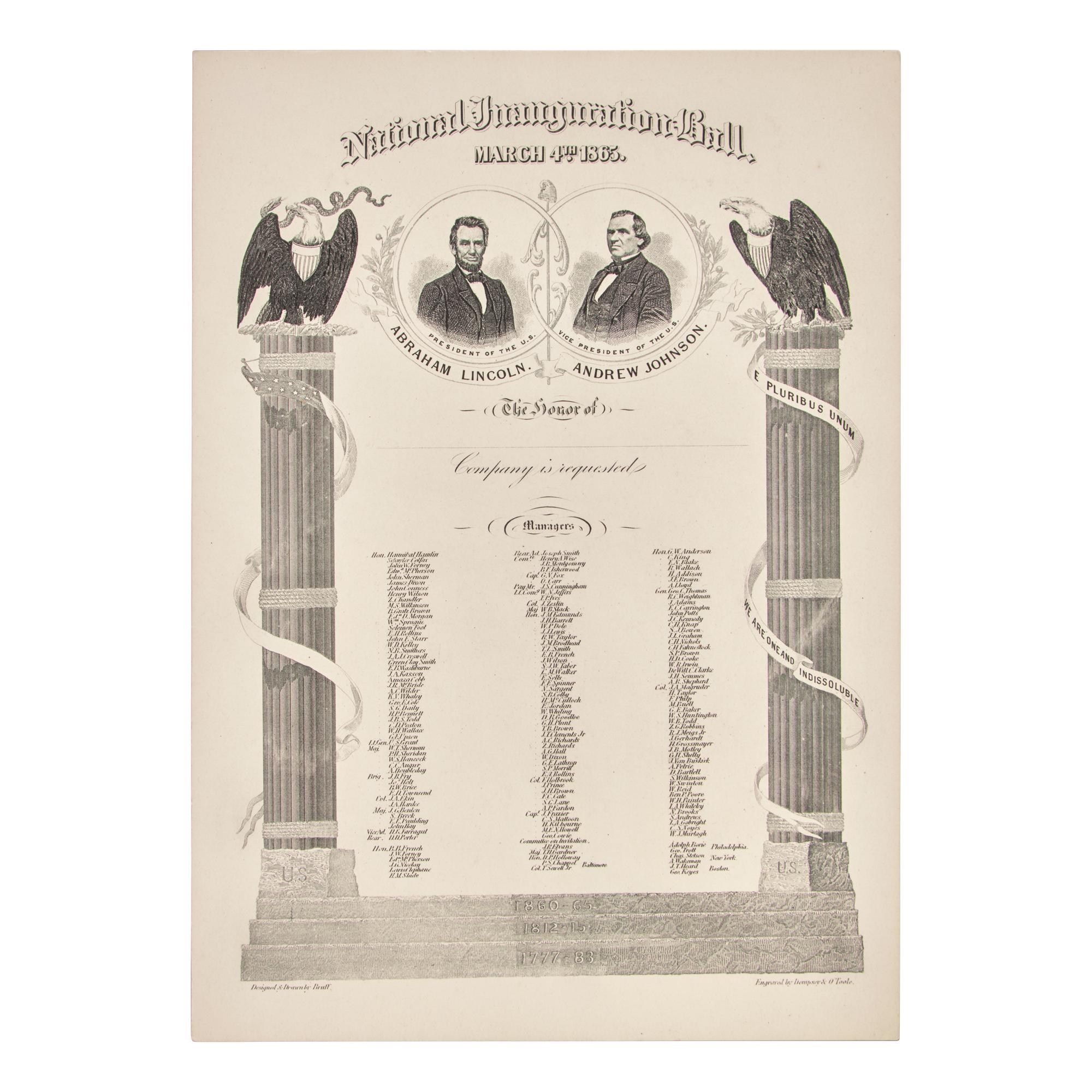 [Presidential] [Lincoln, Abraham] National Inauguration Ball Invitation, March 4, 1865