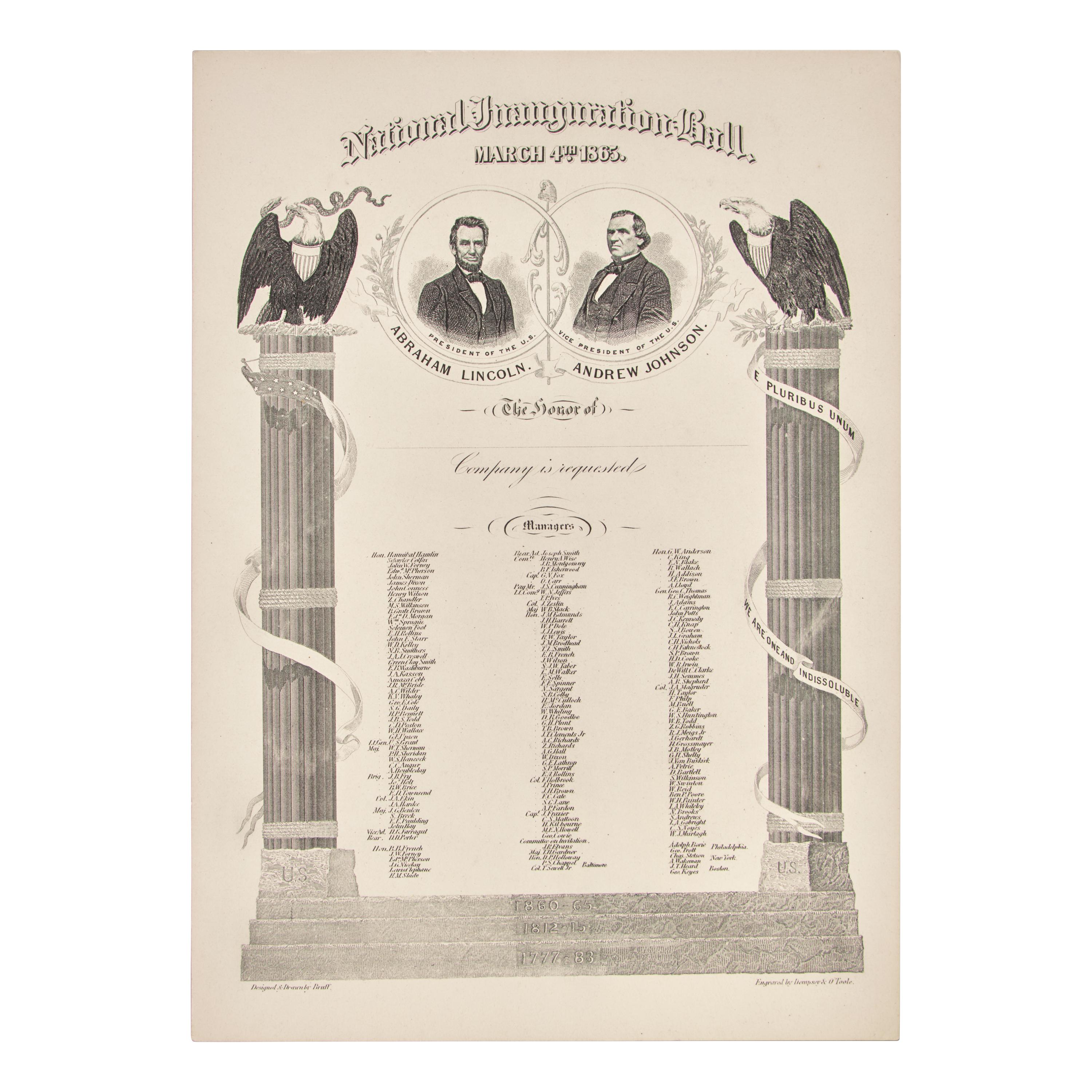 [Presidential] [Lincoln, Abraham] National Inauguration Ball Invitation, March 4, 1865