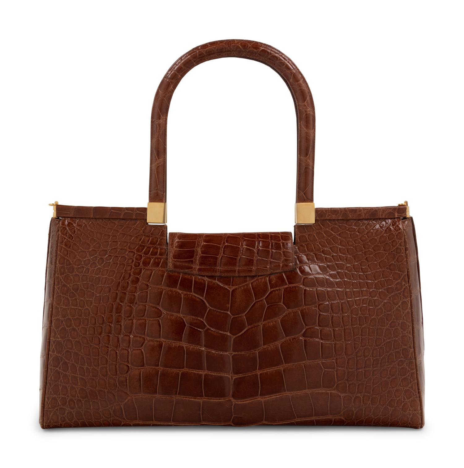 Lambertson Truex Brown Alligator Hinge-Frame Hand Bag