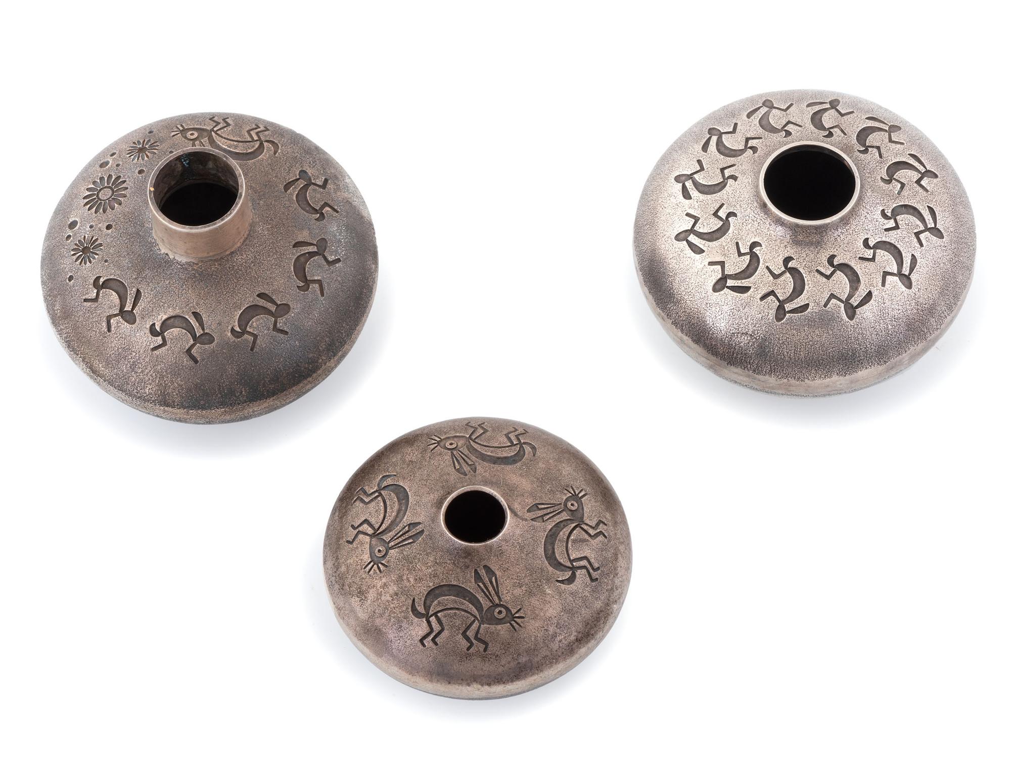 Silver Miniature Seed Jars, with Rabbits