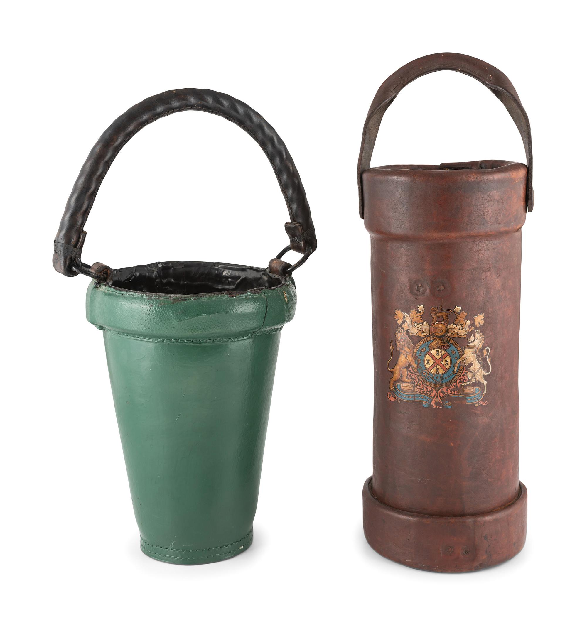 An English Armorial Painted Leather Fire Bucket