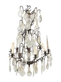 A French Cast Metal and Cut Glass Six-Light Chandelier