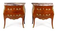 A Pair of Louis XV Style Gilt Bronze Mounted Parquetry Commodes Height 33 1/2 x width 33 1/4 x depth 16 1/2 inches. — LATE 19TH CENTURY